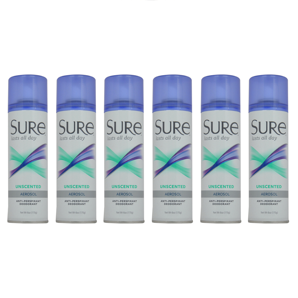 Sure Aerosol Unscented Anti-Perspirant and Deodorant - Pack of 6 Deodorant Spray